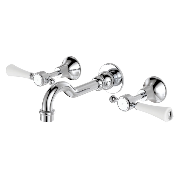 Fienza Lillian Lever Basin/Bath Wall Set Chrome with Ceramic White Handle