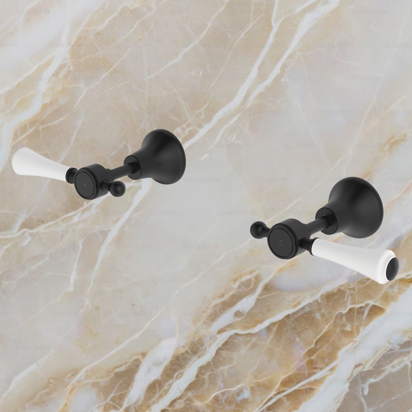 Fienza Lillian Lever Wall Top Assemblies Matte Black with Ceramic White Handle