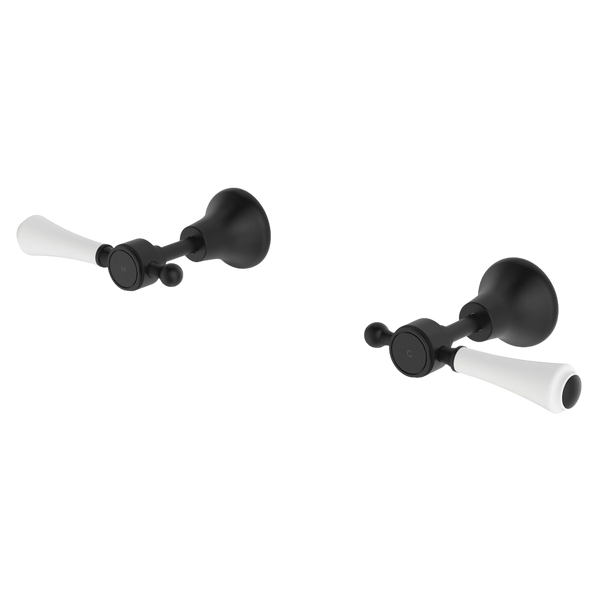 Fienza Lillian Lever Wall Top Assemblies Matte Black with Ceramic White Handle