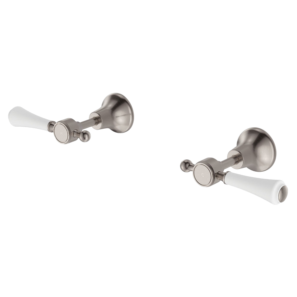 Fienza Lillian Lever Wall Top Assemblies Brushed Nickel with Ceramic White Handle