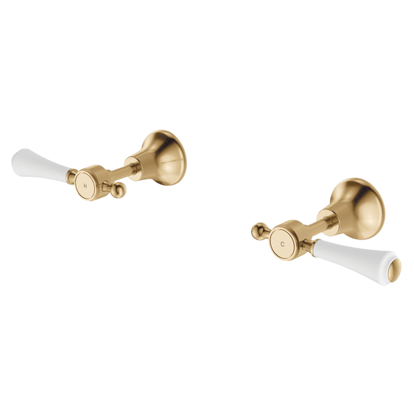 Fienza Lillian Lever Wall Top Assemblies Urban Brass with Ceramic White Handle