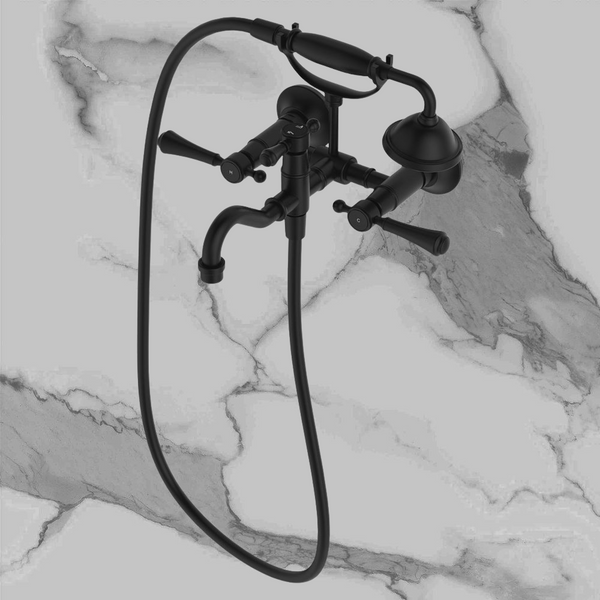 Fienza Lillian Lever Exposed Bath Tap Set with Hand Shower Matte Black