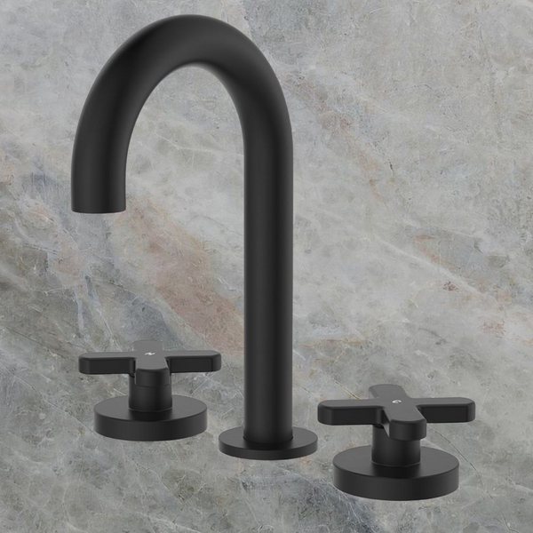 Fienza Kaya Cross Taps Round Hob Set Matte Black Lead Free