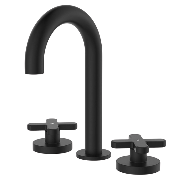 Fienza Kaya Cross Taps Round Hob Set Matte Black Lead Free
