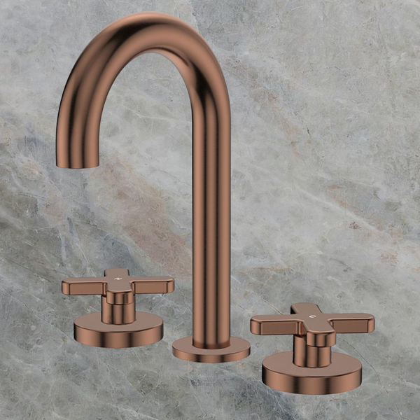 Fienza Kaya Cross Taps Round Hob Set Brushed Copper Lead Free