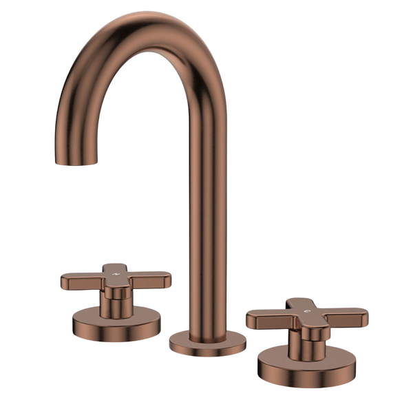 Fienza Kaya Cross Taps Round Hob Set Brushed Copper Lead Free