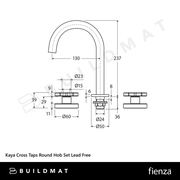 Fienza Kaya Cross Taps Round Hob Set Matte White Lead Free