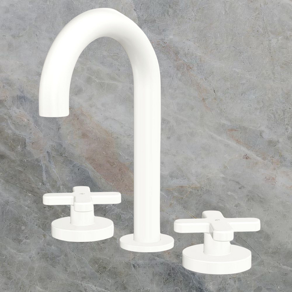 Fienza Kaya Cross Taps Round Hob Set Matte White Lead Free