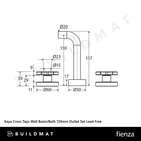 Fienza Kaya Cross Taps Wall Basin/Bath 130mm Outlet Set Chrome Lead Free
