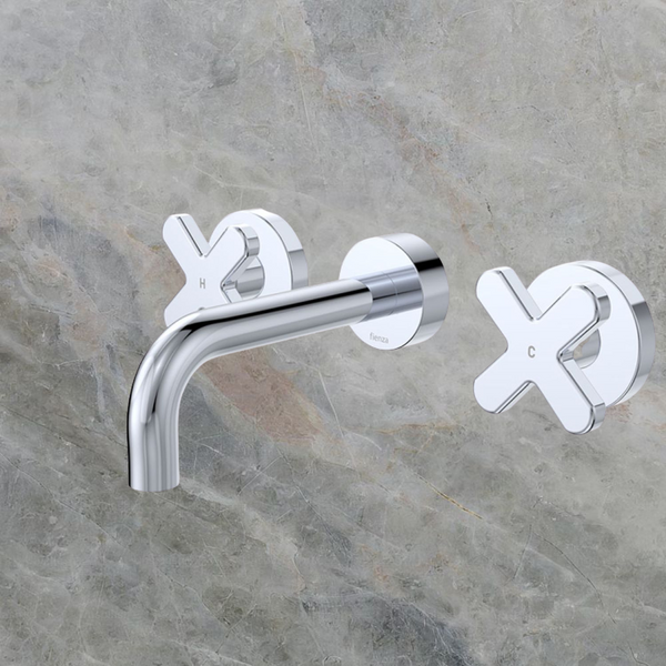 Fienza Kaya Cross Taps Wall Basin/Bath 130mm Outlet Set Chrome Lead Free