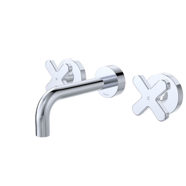 Fienza Kaya Cross Taps Wall Basin/Bath 130mm Outlet Set Chrome Lead Free