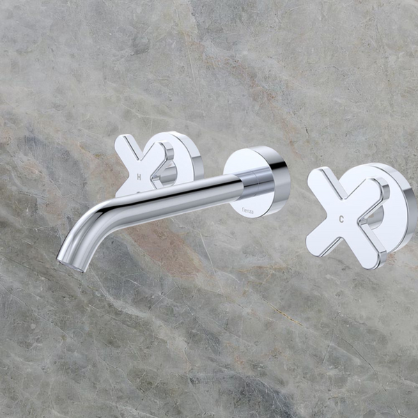 Fienza Kaya Cross Taps Wall Basin/Bath 180mm Outlet Set Chrome Lead Free
