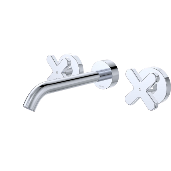 Fienza Kaya Cross Taps Wall Basin/Bath 180mm Outlet Set Chrome Lead Free