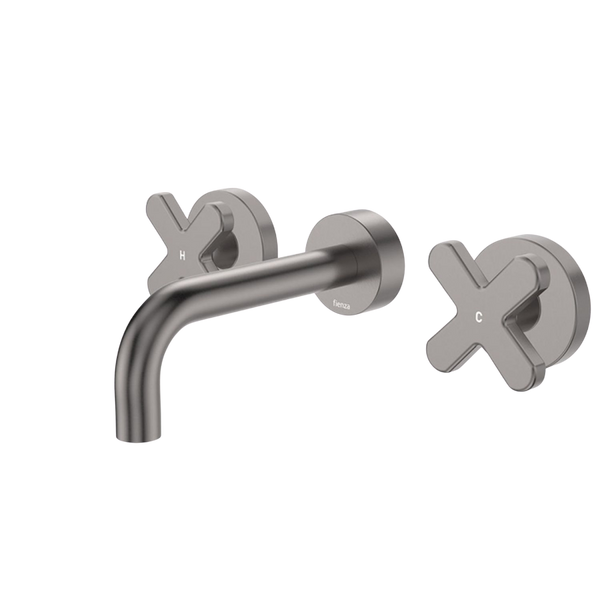 Fienza Kaya Cross Taps Wall Basin/Bath 130mm Outlet Set Gunmetal Lead Free