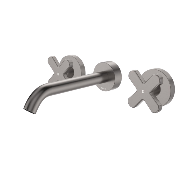 Fienza Kaya Cross Taps Wall Basin/Bath 180mm Outlet Set Gunmetal Lead Free