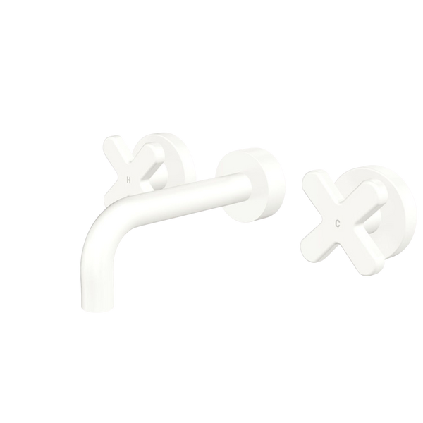 Fienza Kaya Cross Taps Wall Basin/Bath 130mm Outlet Set Matte White Lead Free