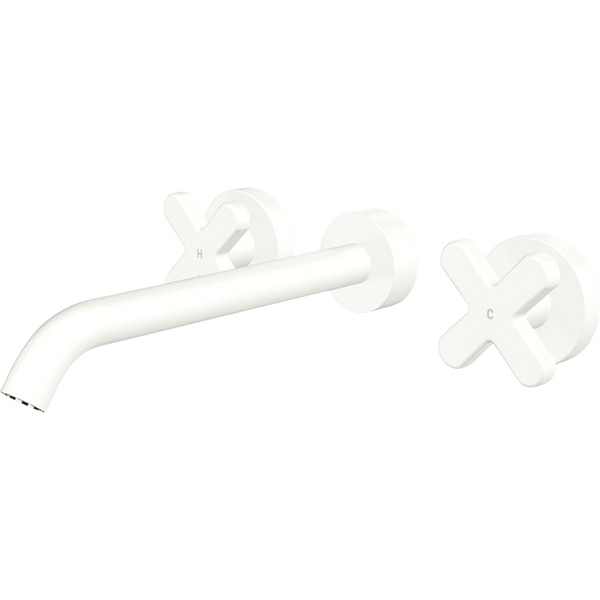 Fienza Kaya Cross Taps Wall Basin/Bath 220mm Outlet Set Matte White Lead Free