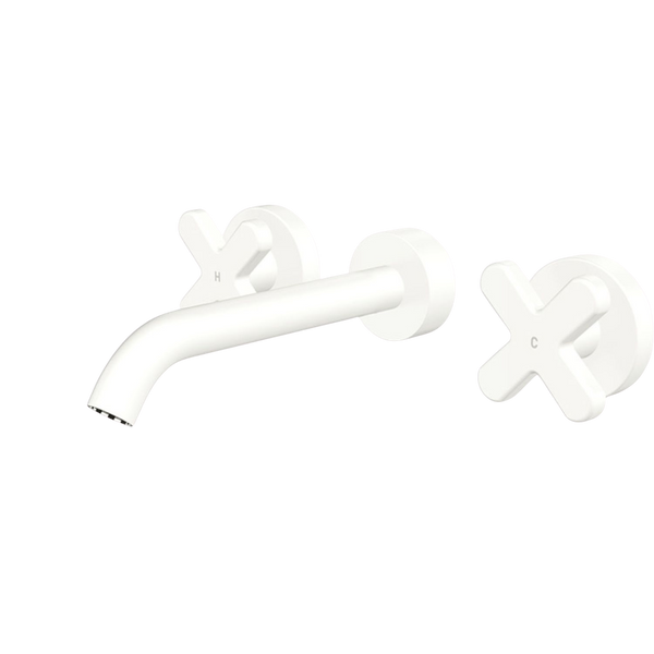 Fienza Kaya Cross Taps Wall Basin/Bath 180mm Outlet Set Matte White Lead Free