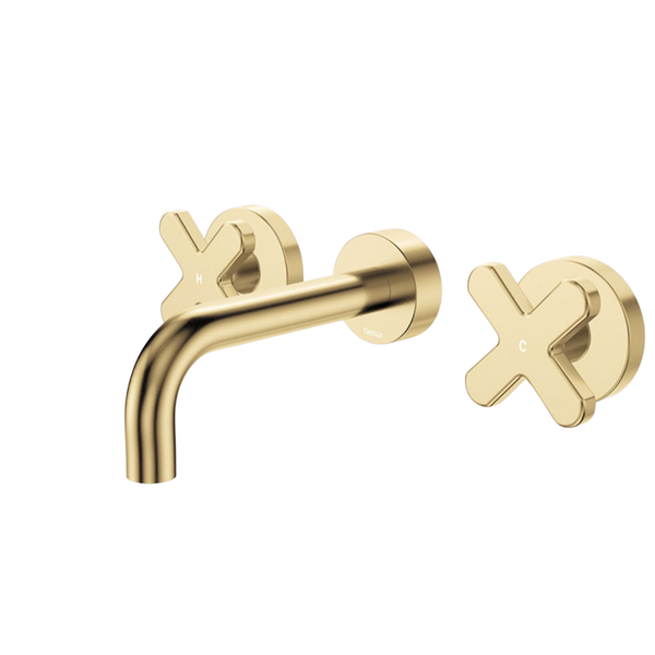 Fienza Kaya Cross Taps Wall Basin/Bath 130mm Outlet Set Urban Brass Lead Free