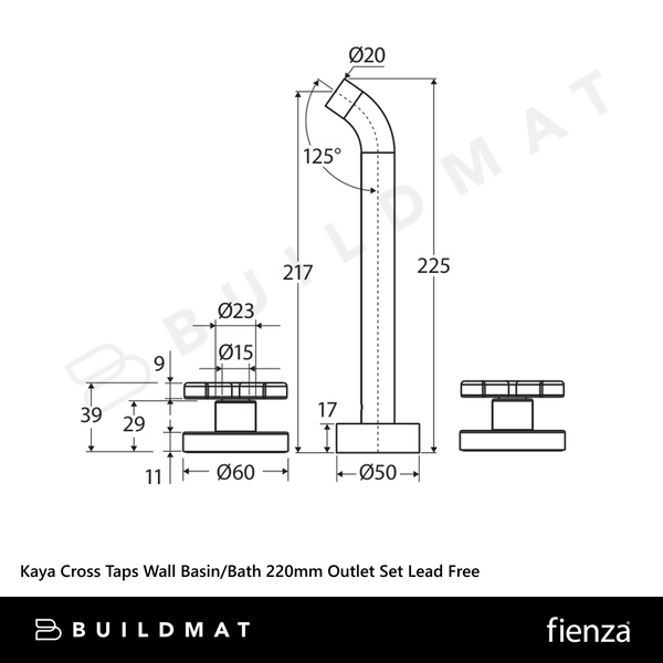 Fienza Kaya Cross Taps Wall Basin/Bath 220mm Outlet Set Urban Brass Lead Free