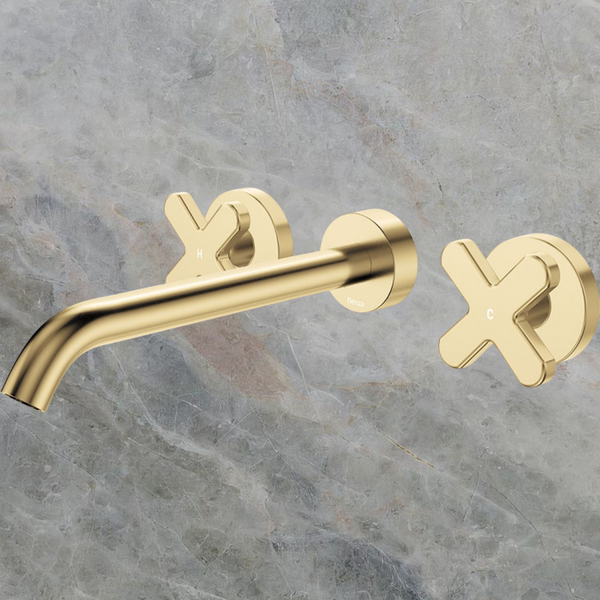 Fienza Kaya Cross Taps Wall Basin/Bath 220mm Outlet Set Urban Brass Lead Free