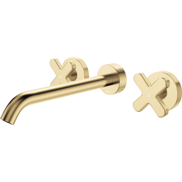 Fienza Kaya Cross Taps Wall Basin/Bath 220mm Outlet Set Urban Brass Lead Free