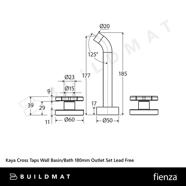 Fienza Kaya Cross Taps Wall Basin/Bath 180mm Outlet Set Urban Brass Lead Free