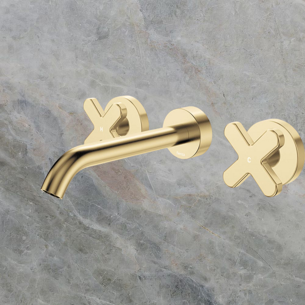 Fienza Kaya Cross Taps Wall Basin/Bath 180mm Outlet Set Urban Brass Lead Free