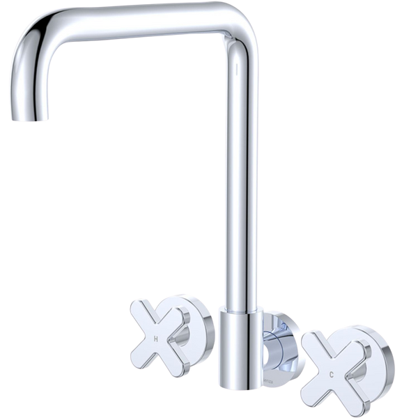 Fienza Kaya Cross Taps Squareline Wall Set Chrome Lead Free