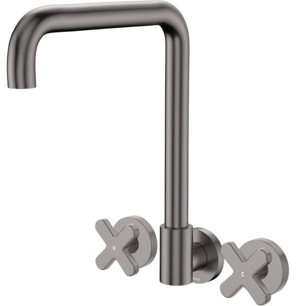 Fienza Kaya Cross Taps Squareline Wall Set Gunmetal Lead Free