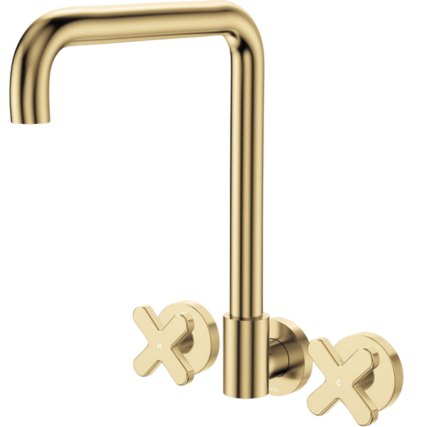 Fienza Kaya Cross Taps Squareline Wall Set Urban Brass Lead Free