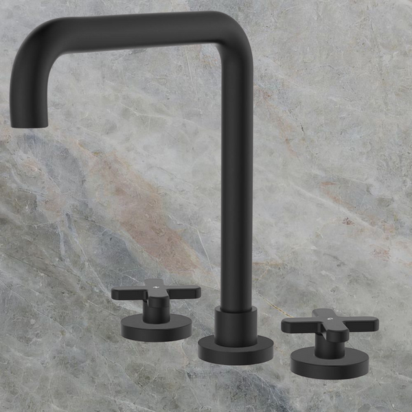 Fienza Kaya Cross Taps Squareline Hob Set Matte Black Lead Free
