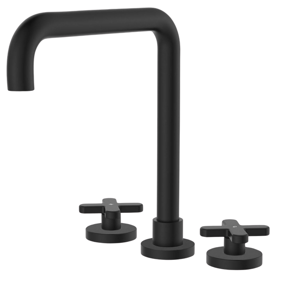 Fienza Kaya Cross Taps Squareline Hob Set Matte Black Lead Free