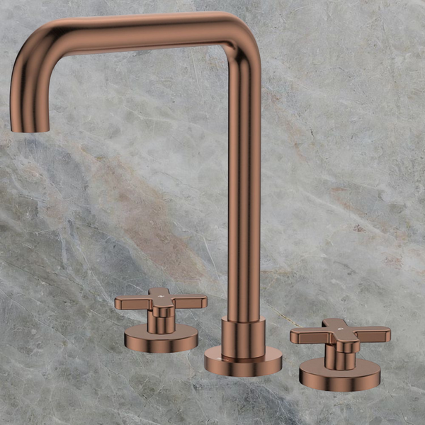 Fienza Kaya Cross Taps Squareline Hob Set Brushed Copper Lead Free