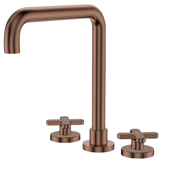 Fienza Kaya Cross Taps Squareline Hob Set Brushed Copper Lead Free