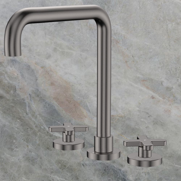 Fienza Kaya Cross Taps Squareline Hob Set Gunmetal Lead Free