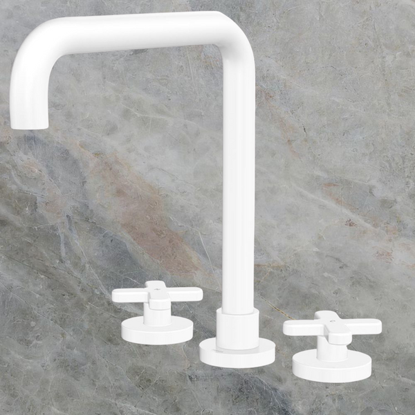 Fienza Kaya Cross Taps Squareline Hob Set Matte White Lead Free