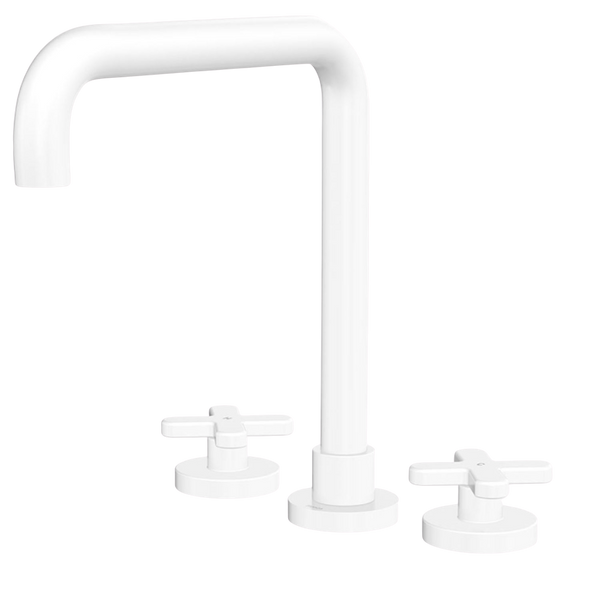 Fienza Kaya Cross Taps Squareline Hob Set Matte White Lead Free