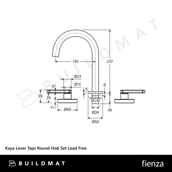Fienza Kaya Lever Taps Round Hob Set Urban Brass Lead Free