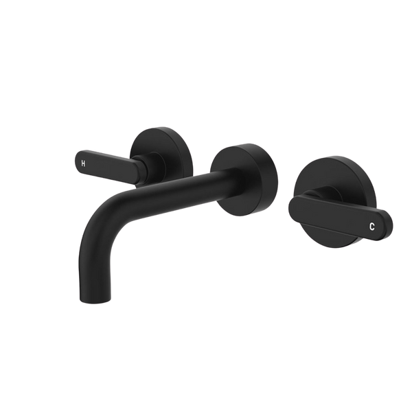 Fienza Kaya Lever Taps Wall Basin/Bath 130mm Outlet Set Matte Black Lead Free