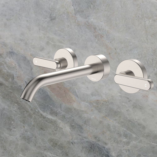 Fienza Kaya Lever Taps Wall Basin/Bath 180mm Outlet Set Brushed Nickel Lead Free
