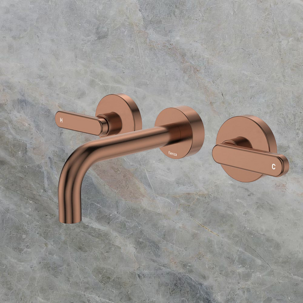 Fienza Kaya Lever Taps Wall Basin/Bath 130mm Outlet Set Brushed Copper Lead Free