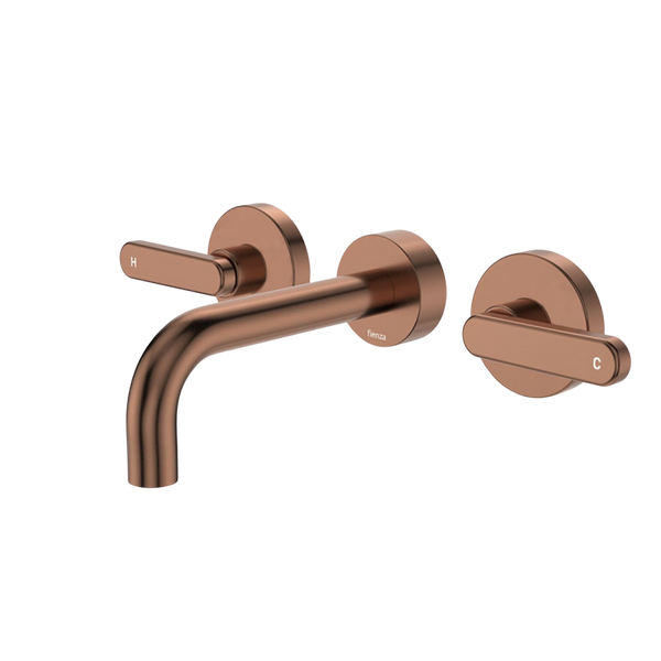 Fienza Kaya Lever Taps Wall Basin/Bath 130mm Outlet Set Brushed Copper Lead Free
