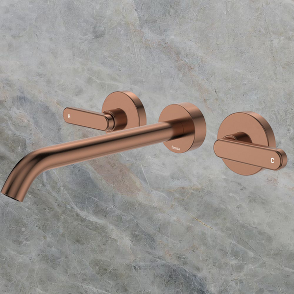 Fienza Kaya Lever Taps Wall Basin/Bath 220mm Outlet Set Brushed Copper Lead Free