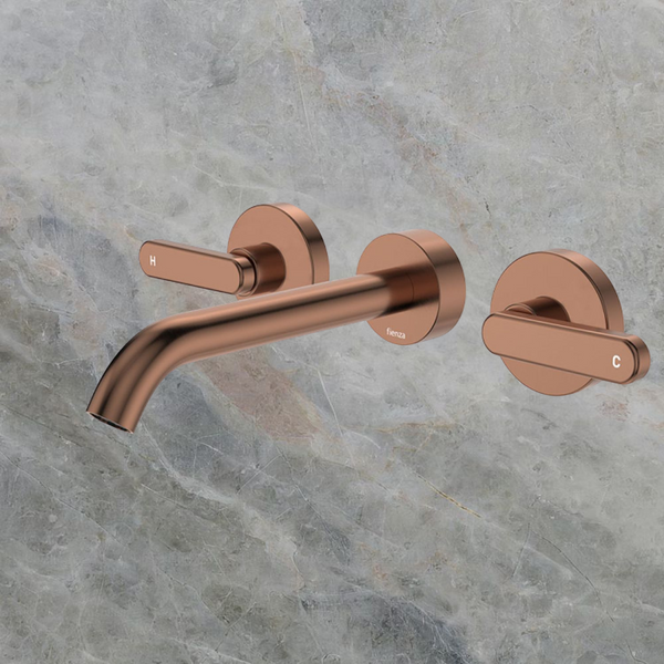 Fienza Kaya Lever Taps Wall Basin/Bath 180mm Outlet Set Brushed Copper Lead Free