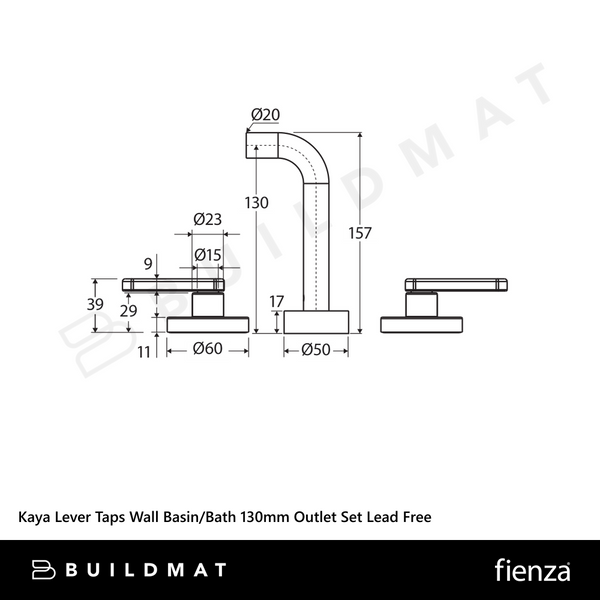 Fienza Kaya Lever Taps Wall Basin/Bath 130mm Outlet Set Gunmetal Lead Free