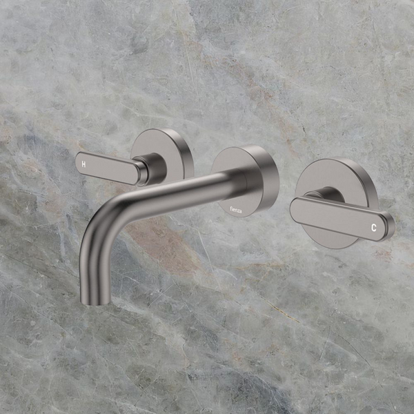 Fienza Kaya Lever Taps Wall Basin/Bath 130mm Outlet Set Gunmetal Lead Free