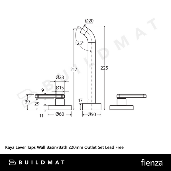 Fienza Kaya Lever Taps Wall Basin/Bath 220mm Outlet Set Gunmetal Lead Free