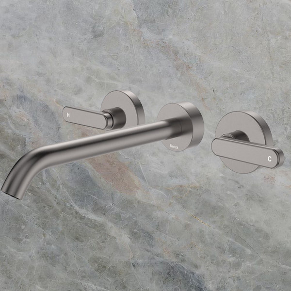 Fienza Kaya Lever Taps Wall Basin/Bath 220mm Outlet Set Gunmetal Lead Free
