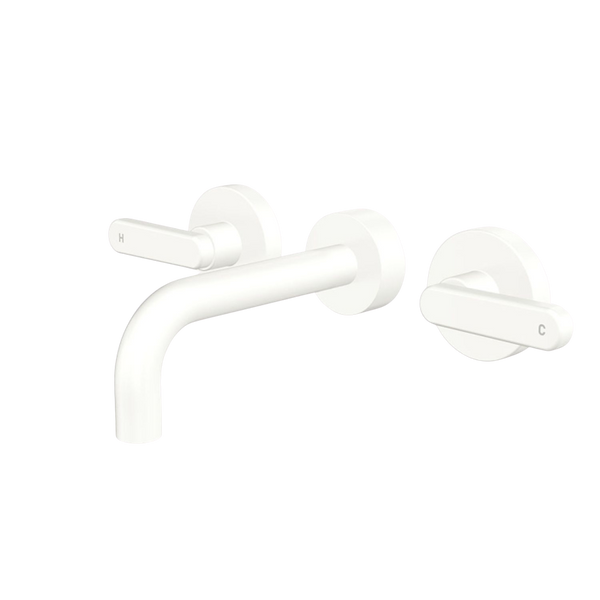Fienza Kaya Lever Taps Wall Basin/Bath 130mm Outlet Set Matte White Lead Free
